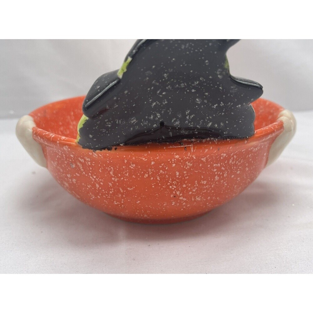 Cloe K Halloween Witch Candy Dish Bowl Ceramic Orange Green Black RARE - Picture 9 of 16